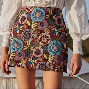 Bohemian Floral Embroidered Zipper Mini Skirt XS S M L